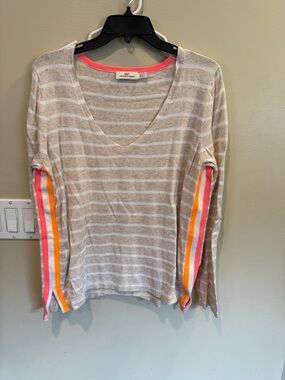Vineyard Vines Cream and Neon Pink Striped Top